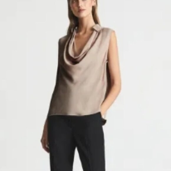 REISS Ameliee Cowl Front Side Stripes Sleeveless Blouse – Nude US 4 NWT - Picture 1 of 7
